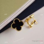 Best Quality V C A Vintage Allhambra Earrings Gold and Black Onyx Women